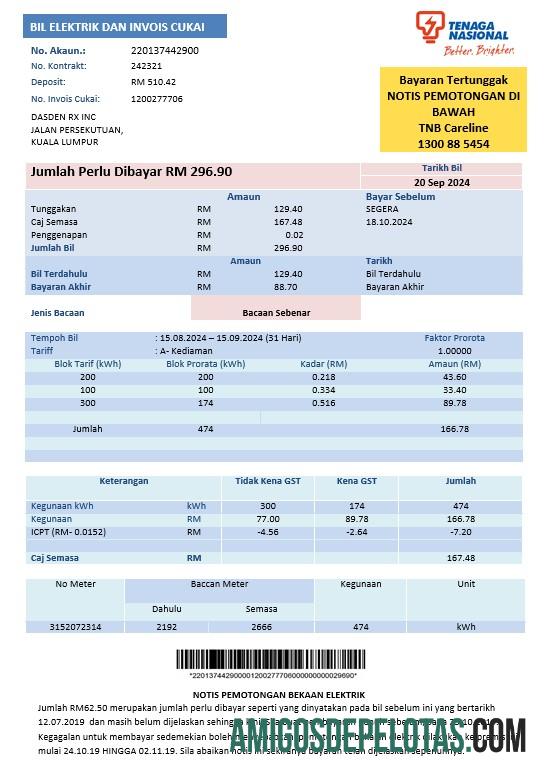 Premium Malaysia Tenaga Nasional Listrik bisnis Tagihan Tagihan templat in Word and PDF format