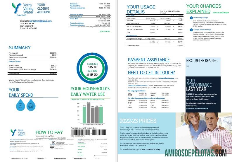 Melbourne Yarra Valley Air Air bisnis Tagihan Tagihan Word and PDF format, 2 pages desain