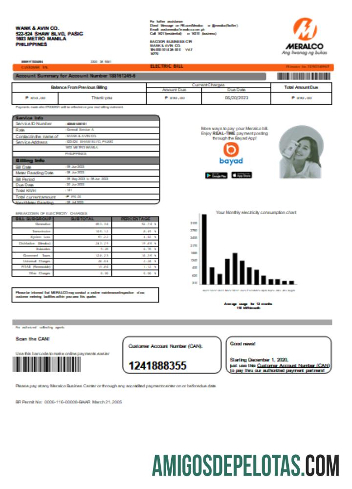 Meralco Filipina Listrik Tagihan bisnis Tagihan, SCR1 sampel