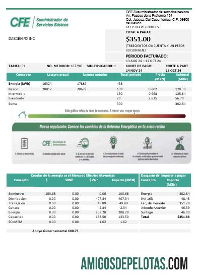Dapat Diedit Meksiko Listrik CFE bisnis Tagihan Tagihan templat in Word and PDF format, fully Dapat Diedit