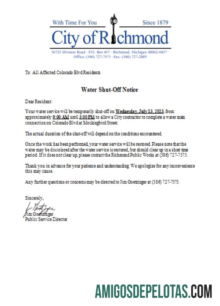Michigan City of Richmond Air shut off notice Tagihan bisnis Tagihan, SCR makering