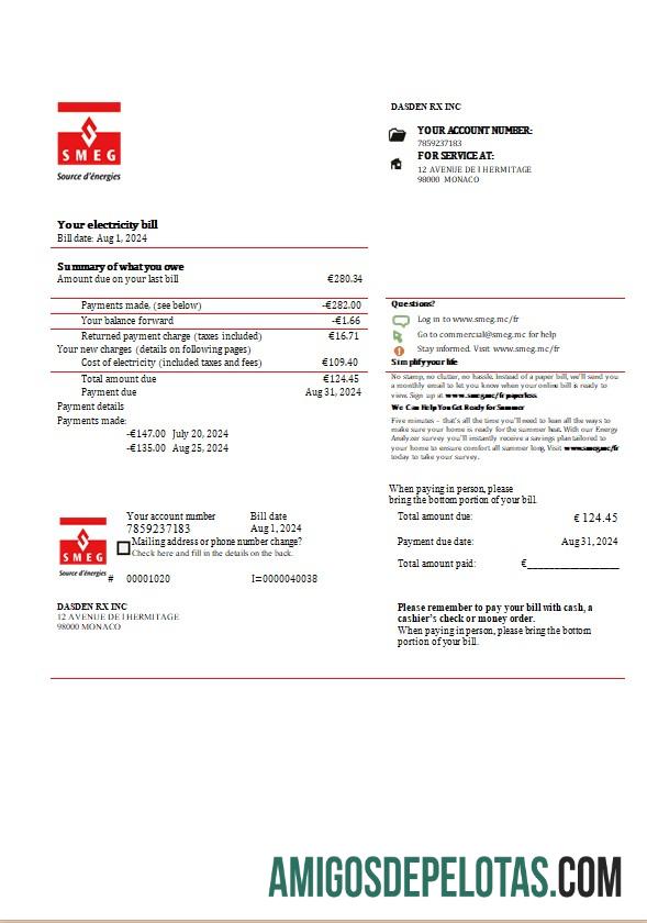Realistis Monako SMEG Listrik bisnis Tagihan Tagihan templat in Word and PDF format