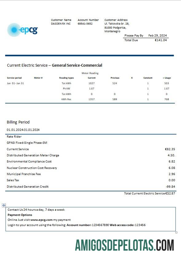 Premium Montenegro Elektroprivreda Crne Gore (EPCG) Listrik bisnis Tagihan Tagihan templat in Word and PDF format