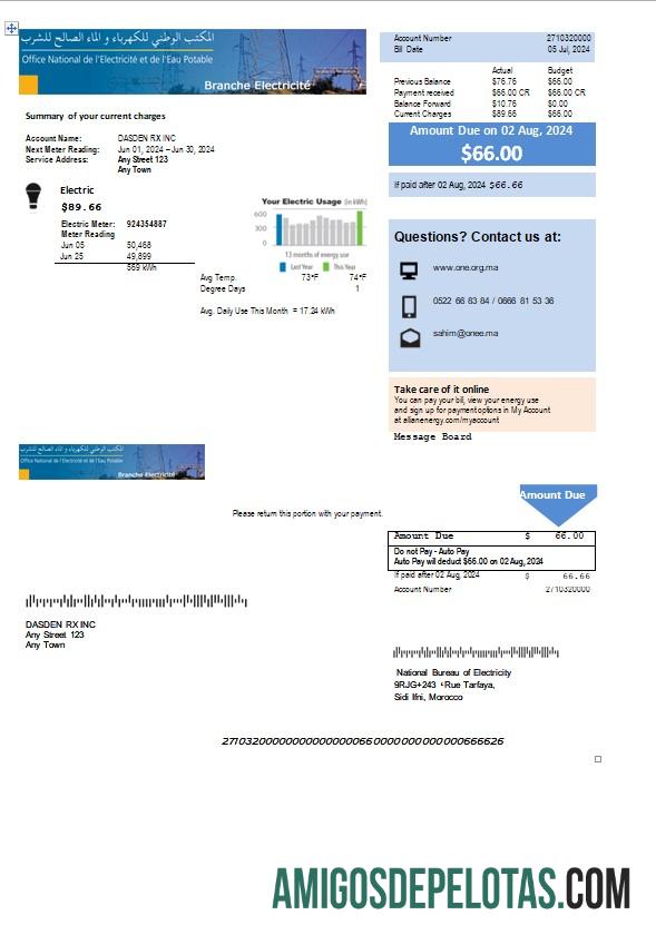 Premium Maroko nasional Bureau of Listrik bisnis Tagihan Tagihan Word and PDF templat