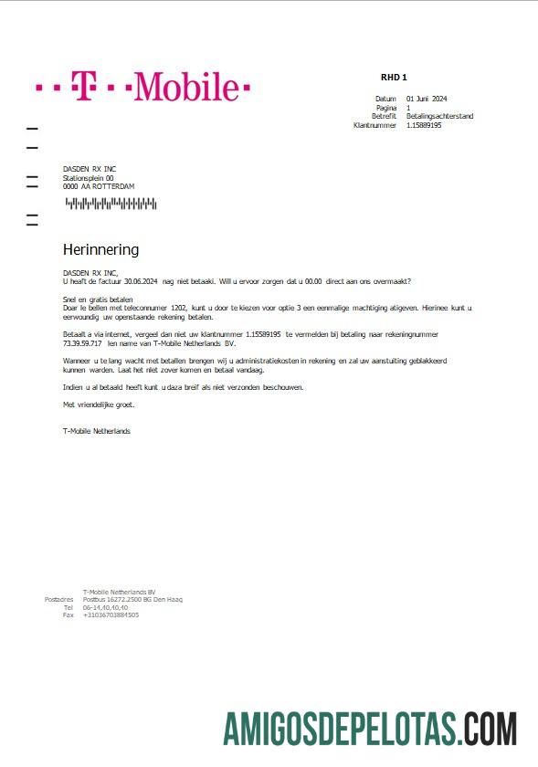 Berkualitas Belanda T Mobile bisnis Tagihan Tagihan templat in Word and PDF format