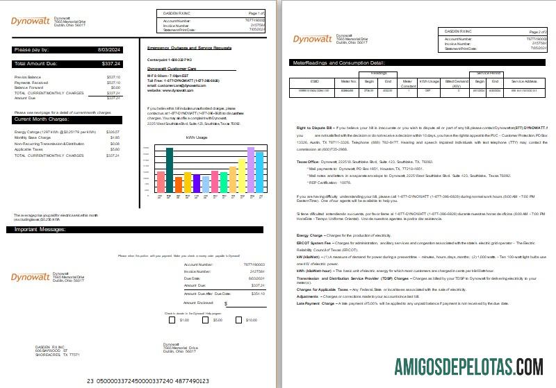 Baru York Dynowatt Listrik bisnis Tagihan Tagihan Word and PDF format, 2 pages sampel
