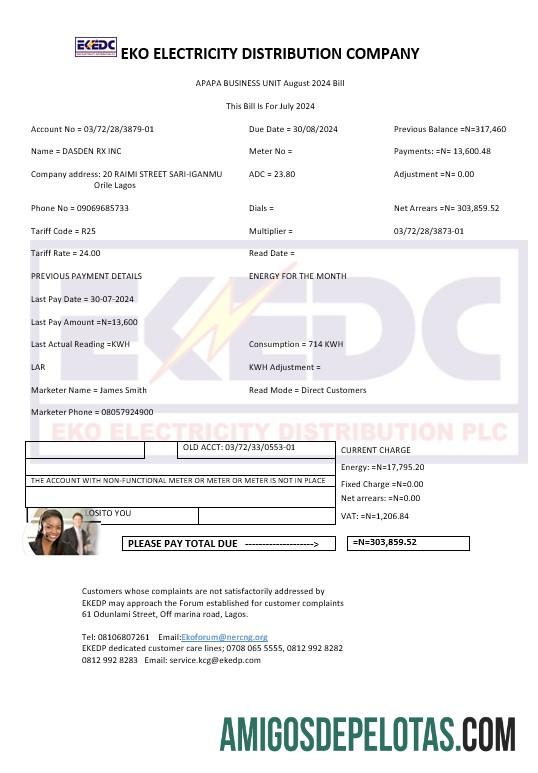 Premium Nigeria Eko Listrik Distribution Perusahaan (EKEDC) bisnis Tagihan Tagihan templat in Word and PDF format