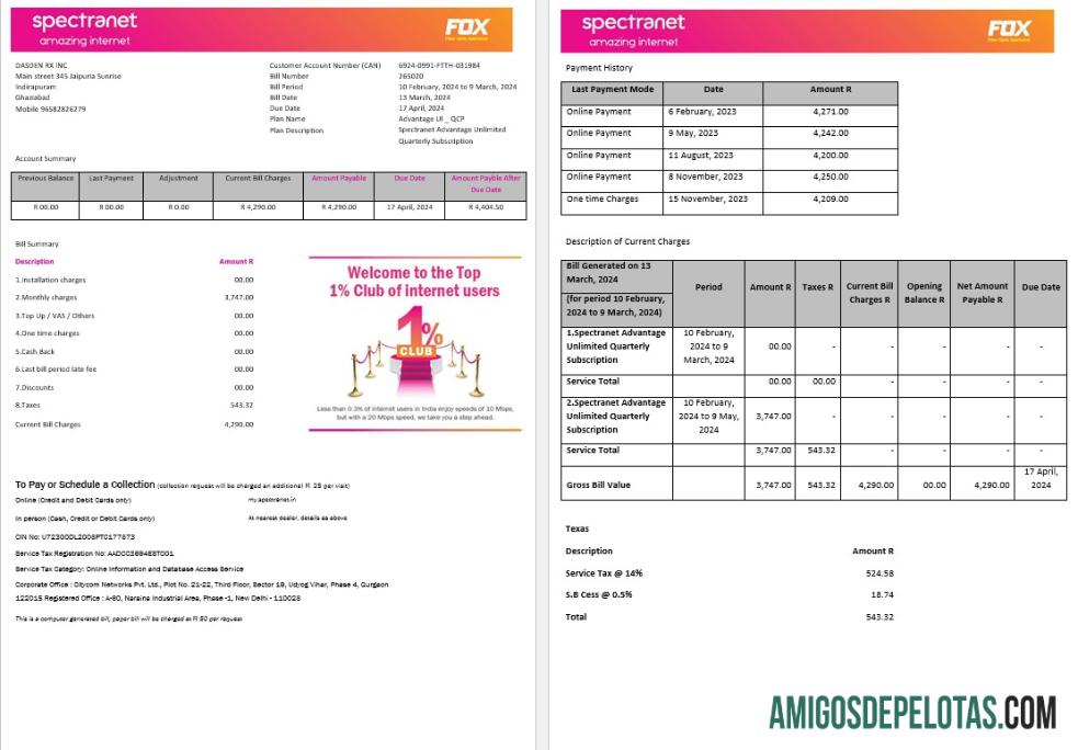 Nigeria Spectranet amazing internet internet bisnis Tagihan Tagihan Word and PDF format 1 2 pages sampel
