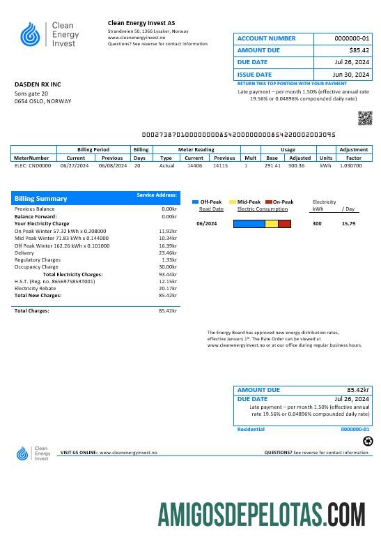 Profesional Norwegia Clean Energy Invest AS bisnis Tagihan Tagihan templat in Word and PDF format, good for address prove