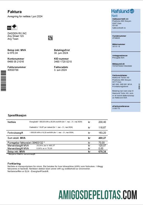 Dapat Diedit Norwegia Hafslund bisnis Tagihan Tagihan Word and PDF templat