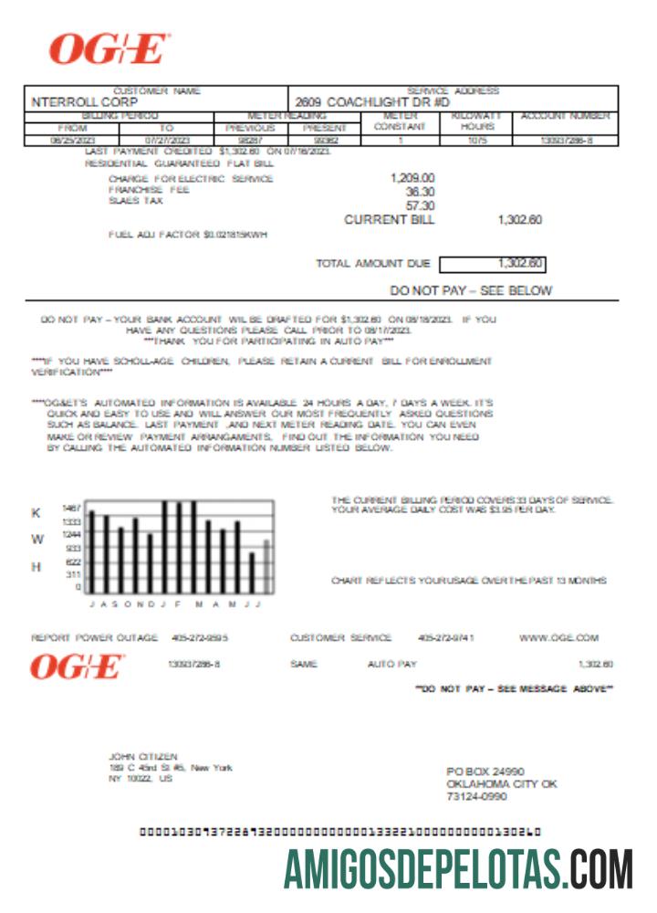 Oklahoma OGE Energy Tagihan bisnis Tagihan SCR pratinjau