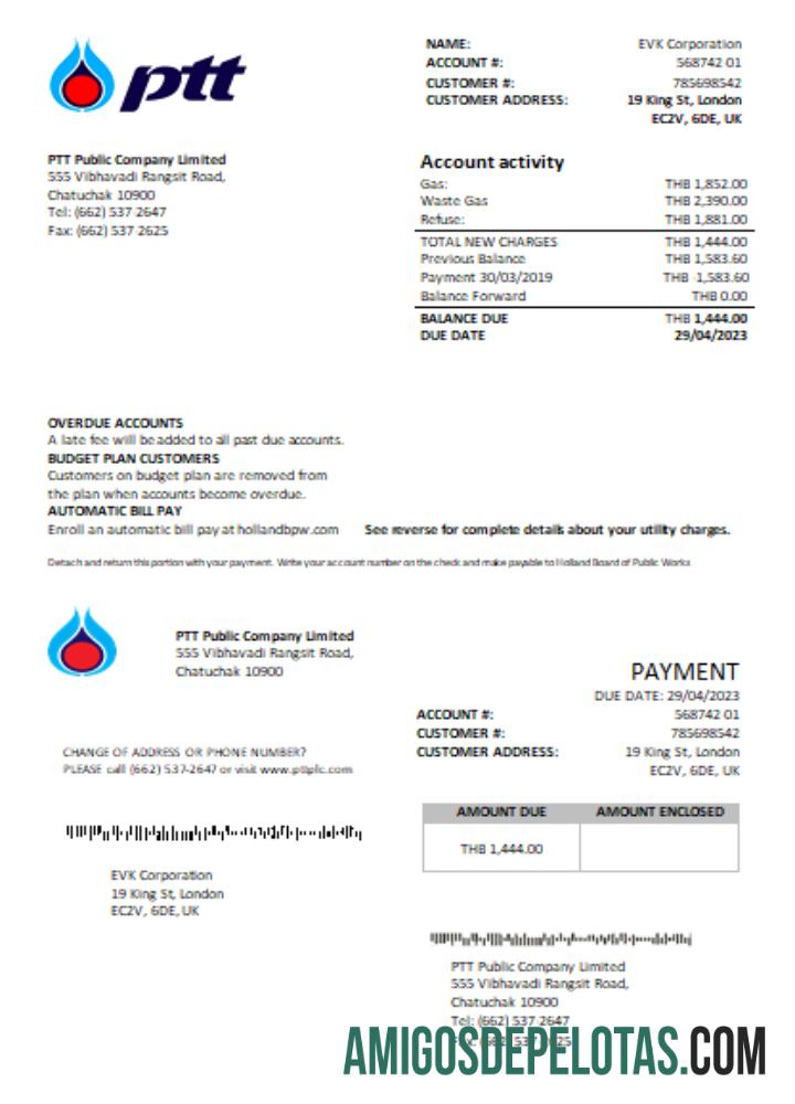 PTT Gas Tagihan bisnis Tagihan SCR templat