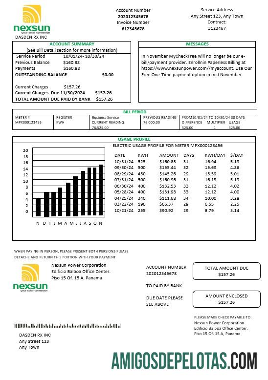 Berkualitas Panama Nexsun Power Corporation Listrik bisnis Tagihan Tagihan Word and PDF templat