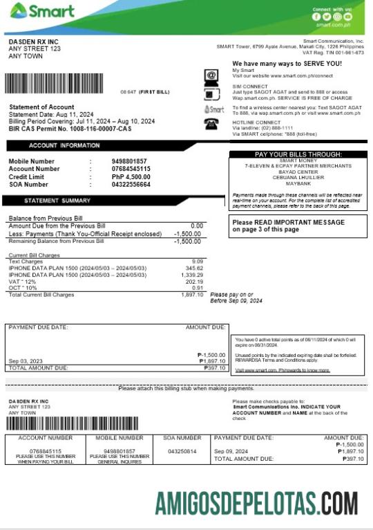 Dapat Diedit Filipina Smart bisnis Tagihan Tagihan Word and PDF templat