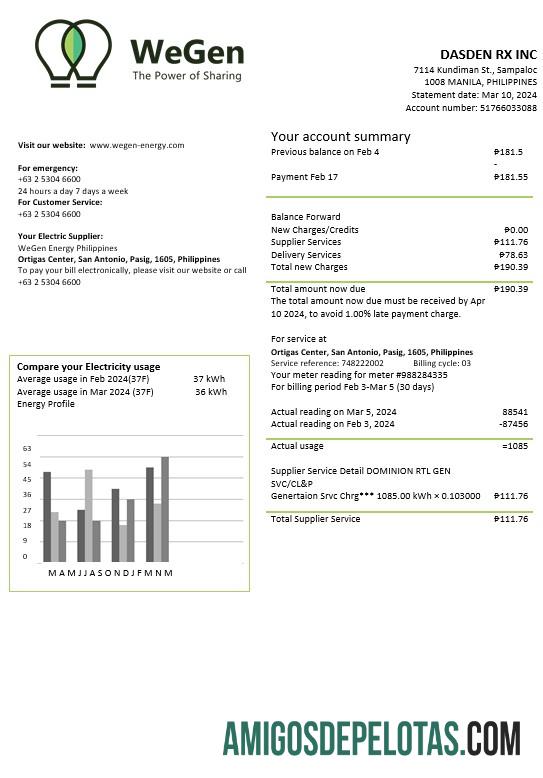 Berkualitas Filipina WeGen Energy Filipina bisnis Tagihan Tagihan templat in Word and PDF format