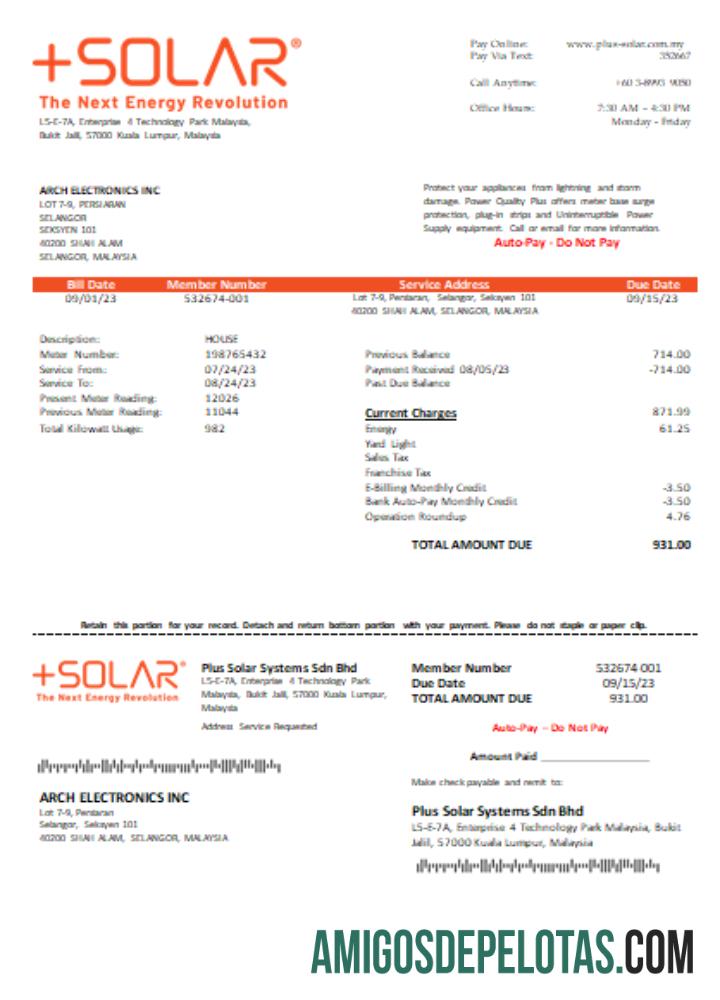 Plus Solar Systems Sdn Bhd Tagihan bisnis Tagihan, SCR pratinjau
