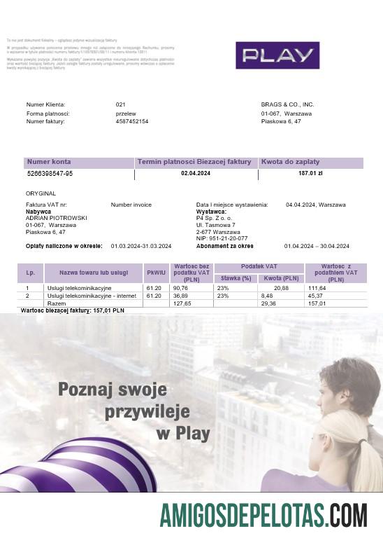 Dapat Diedit Polandia Play bisnis Tagihan Tagihan templat in Word and PDF format