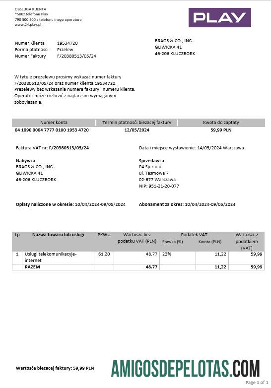 Dapat Diedit Polandia Play bisnis Tagihan Tagihan templat in Word and PDF format