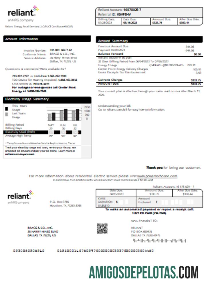 Reliant Energy Tagihan bisnis Tagihan, SCR pratinjau