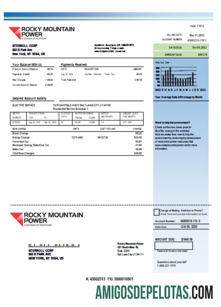 Rocky Mountain Power Listrik Tagihan bisnis Tagihan, SCR pratinjau