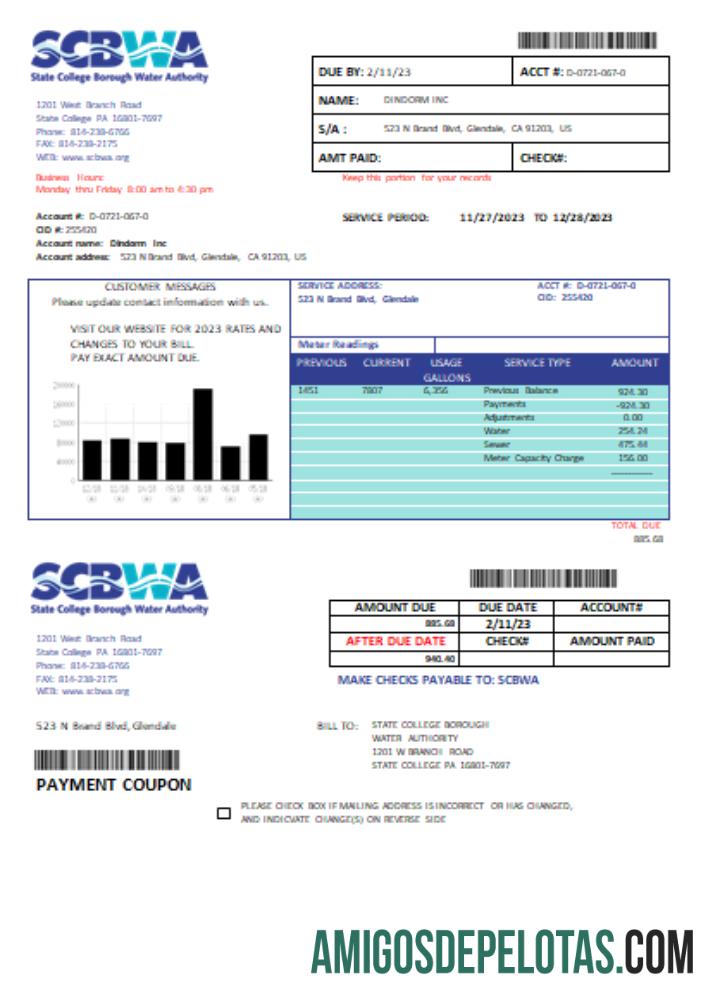SCBWA Air Tagihan bisnis Tagihan, SCR templat