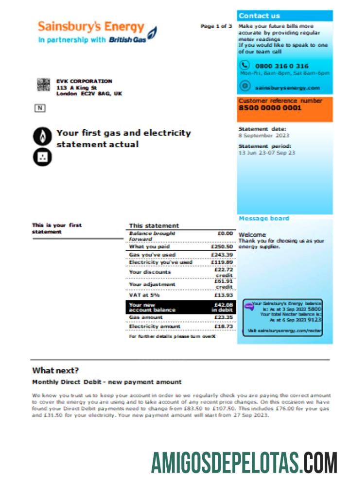 Sainsbury Energy (British Gas) bisnis Tagihan Tagihan, Halaman 1, SCR desain