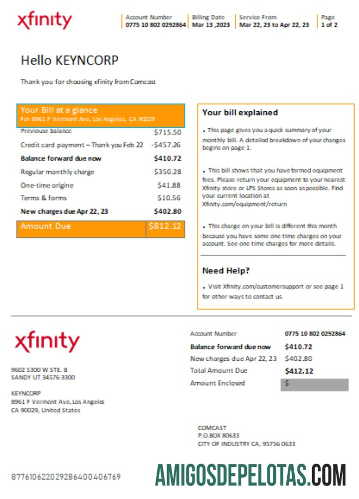 San Francisco Xfinity Comcast Tagihan bisnis Tagihan SCR Halaman 1 templat
