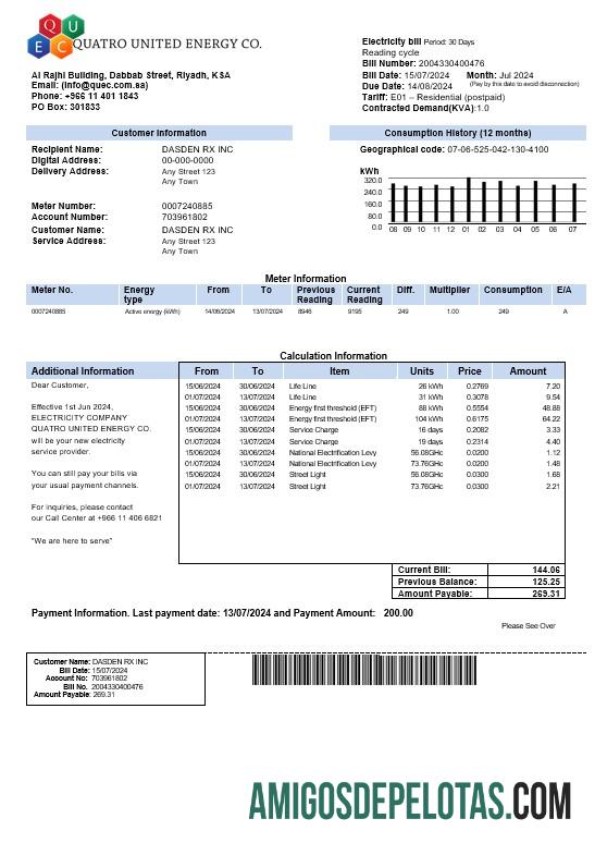 Premium Arab Arab Saudi Quatro United Energy Co. bisnis Tagihan Tagihan, Word and PDF templat
