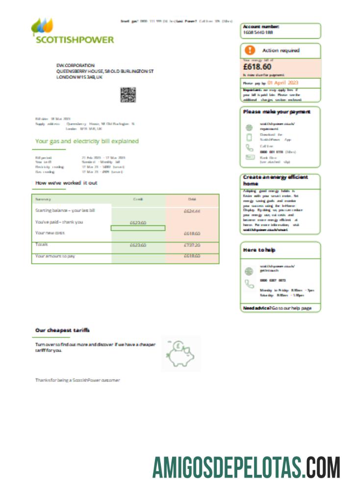 Scottish Power Inggris PLC Tagihan bisnis Tagihan, SCR makering