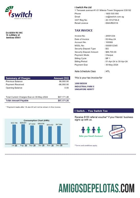 Dapat Diedit Singapura I Switch Listrik bisnis Tagihan Tagihan templat in Word and PDF format