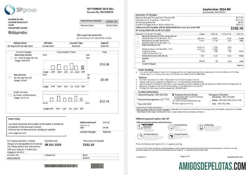 Premium Singapura SP Group bisnis Tagihan Tagihan templat in Word and PDF format (2 pages)