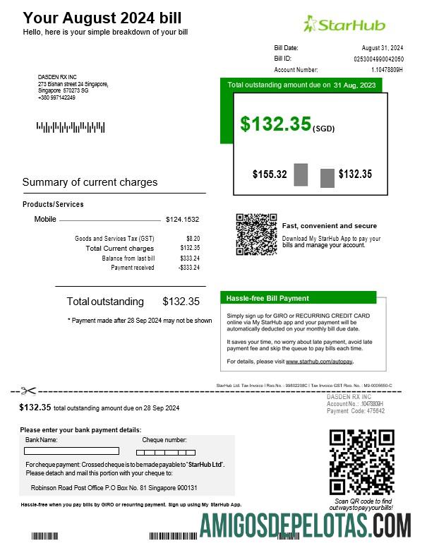 Dapat Diedit Singapura StarHub bisnis Tagihan Tagihan templat in Word and PDF format