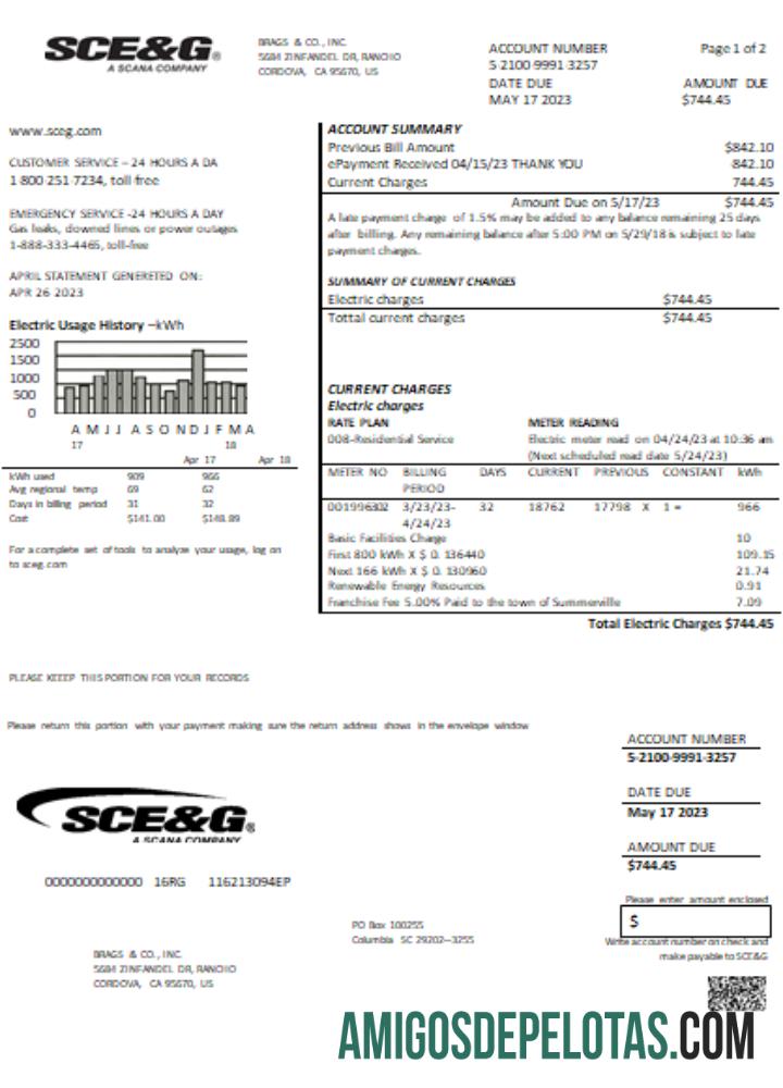 South Carolina SCE&G Listrik Tagihan bisnis Tagihan, SCR templat