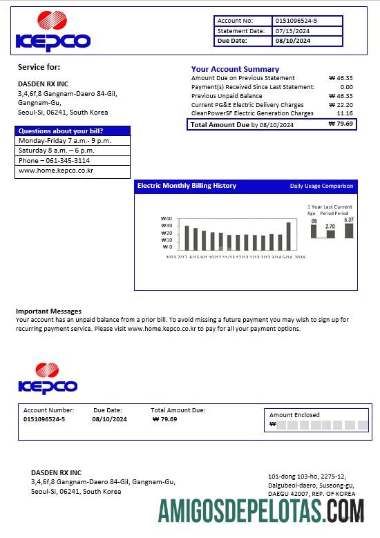Realistis Korea Selatan Electric Power Corporation Listrik bisnis Tagihan Tagihan templat in Word and PDF format