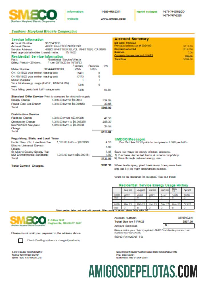 Southern Maryland Electric Cooperative SMECO Tagihan bisnis Tagihan, SCR desain