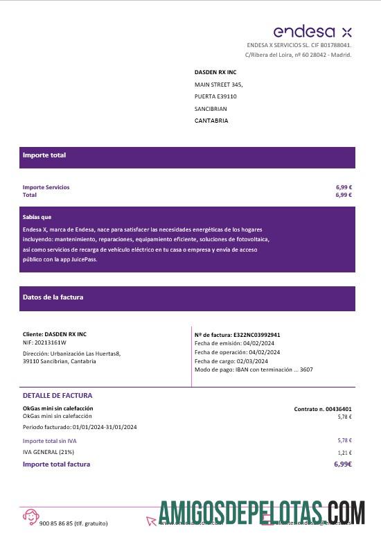 Spanyol Barcelona Endesa X Listrik bisnis Tagihan Tagihan Word and PDF format templat