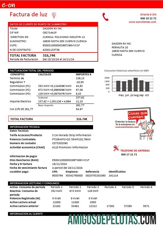 Berkualitas Spanyol E.ON Listrik bisnis Tagihan Tagihan templat in Word and PDF format