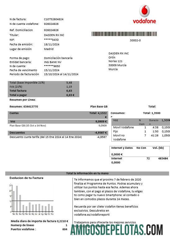 Premium Spanyol Vodafone telecommunications bisnis Tagihan Tagihan templat in Word and PDF format