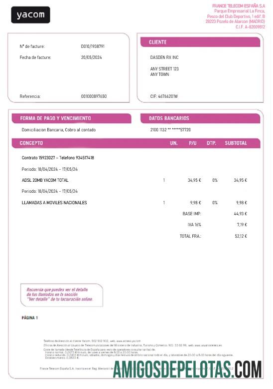 Premium Spanyol Yacom bisnis Tagihan Tagihan Word and PDF templat