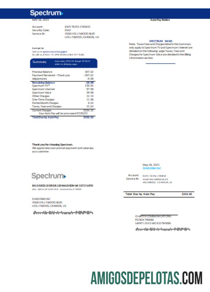 Spectrum Tagihan bisnis Tagihan SCR sampel