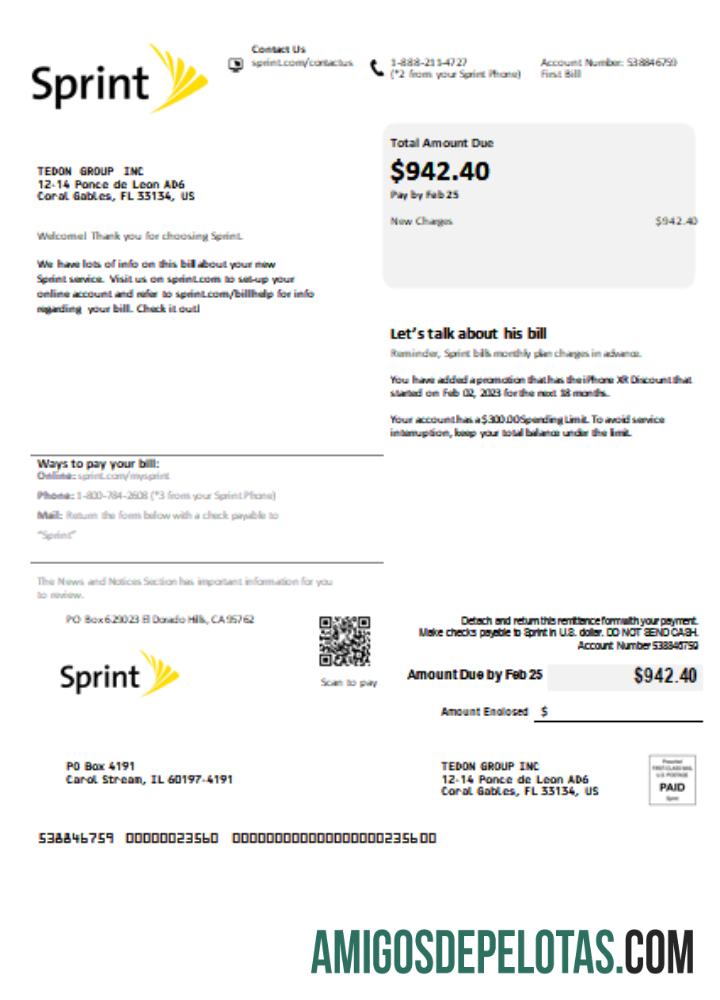 Sprint (T Mobile) Tagihan bisnis Tagihan, SCR desain
