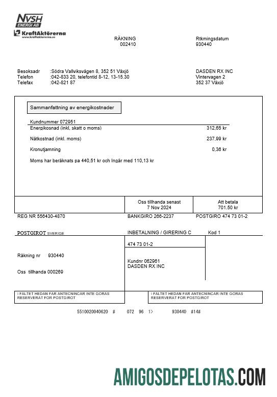 Dapat Diedit Swedia NVSH Energi bisnis Tagihan Tagihan templat in Word and PDF format