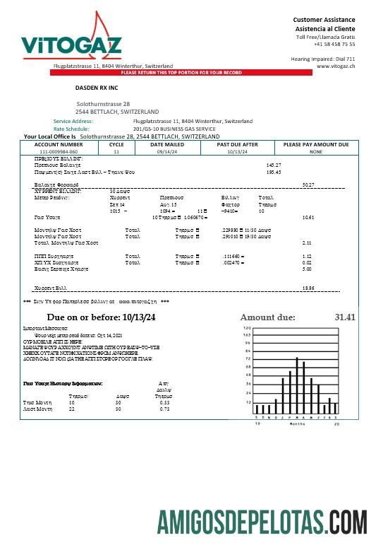 Premium Swiss Vitogaz Swiss AG bisnis Tagihan Tagihan templat, fully Dapat Diedit in Word and PDF format