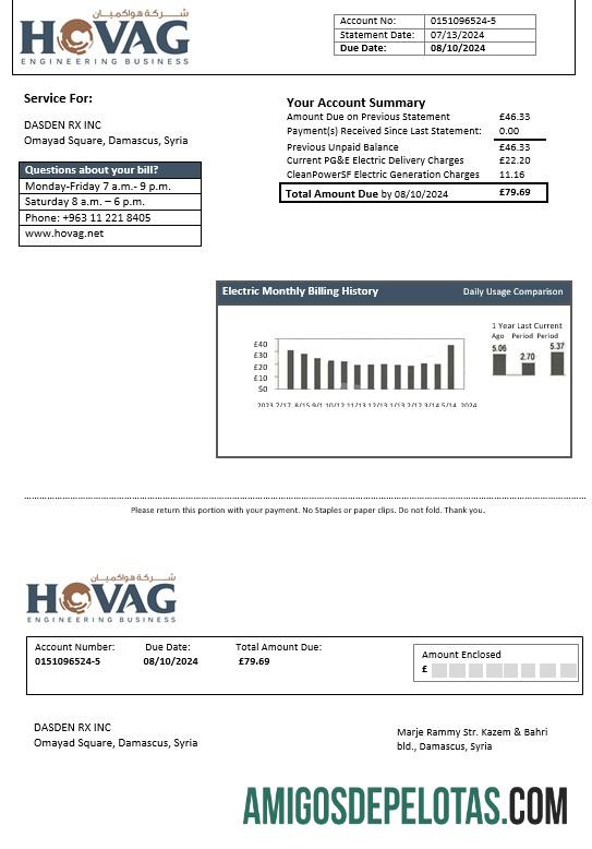 Profesional Suriah HOVAG Perusahaan Listrik bisnis Tagihan Tagihan templat in Word and PDF format