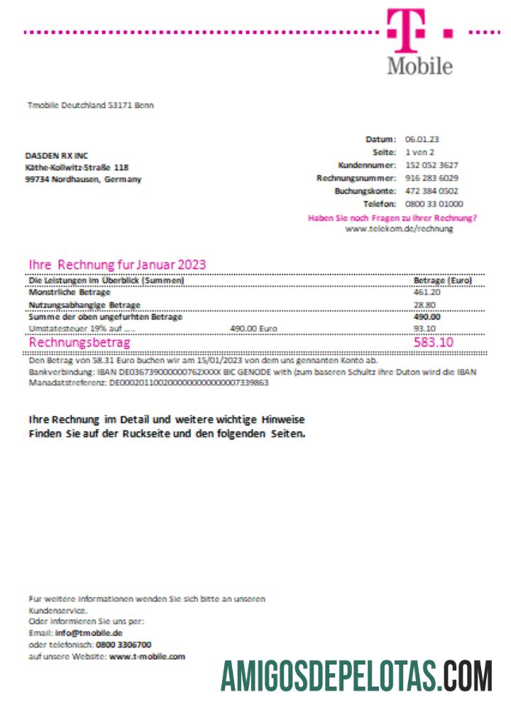 T Mobile Deutschland Gmbh Tagihan bisnis Tagihan, SCR sampel