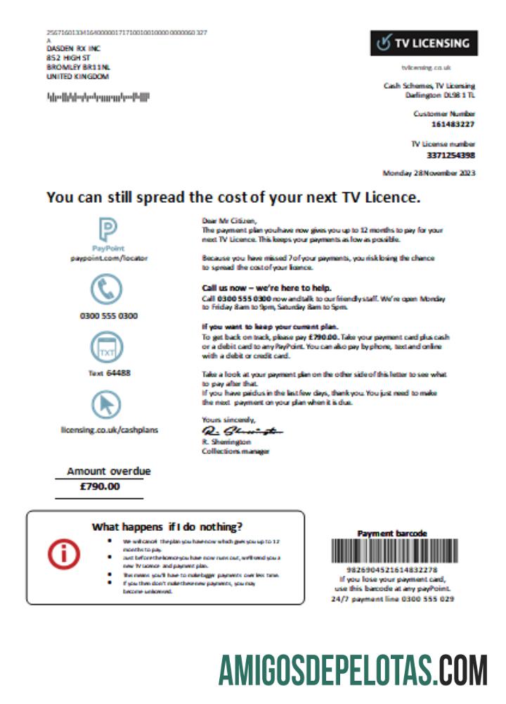TV Licensing Tagihan bisnis Tagihan, SCR sampel