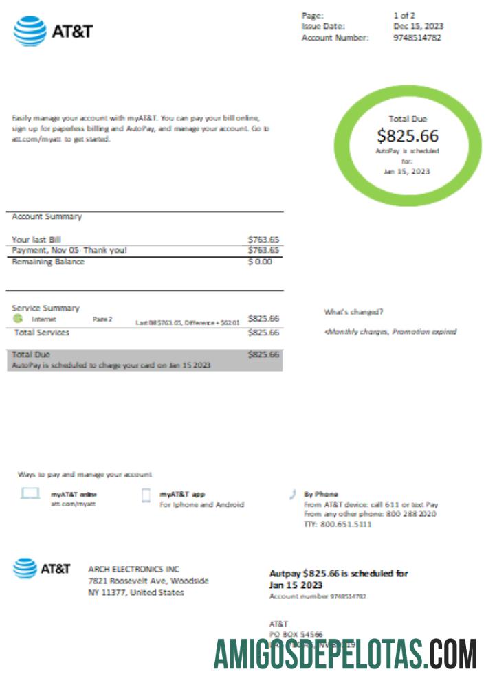Texas AT&T easy to fill Tagihan bisnis Tagihan SCR sampel