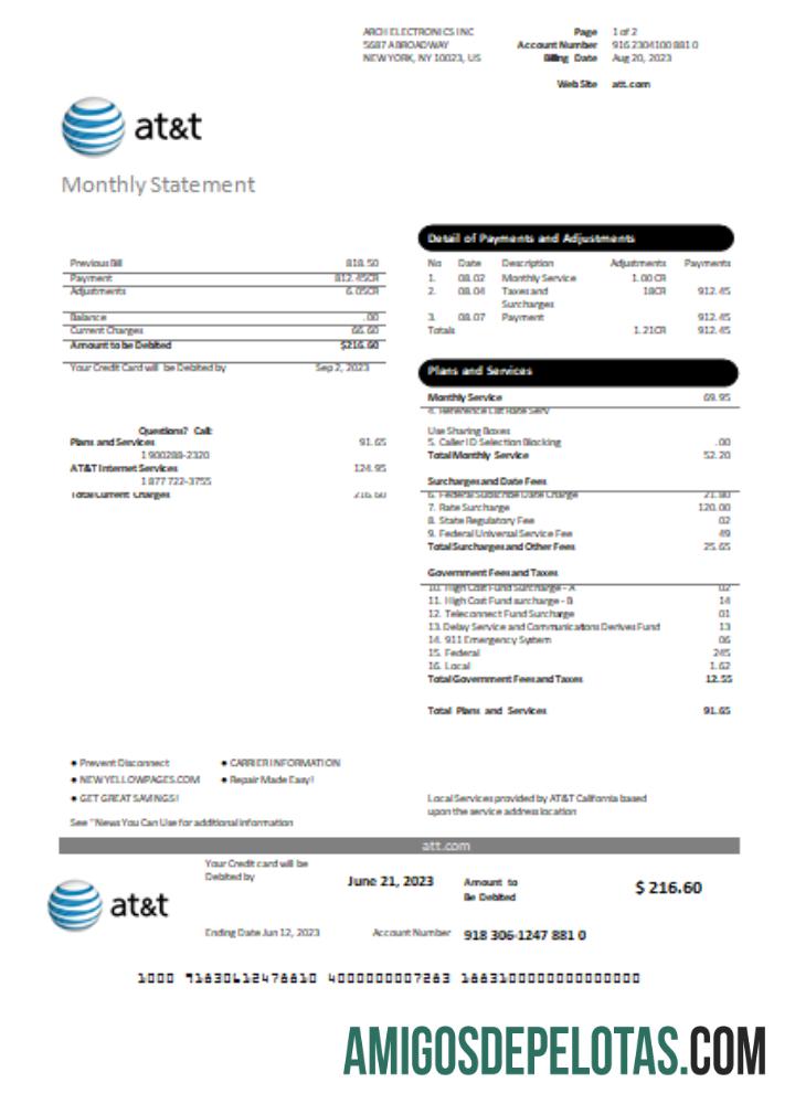 Texas AT&T telecommunications Tagihan bisnis Tagihan, Halaman 1, SCR sampel