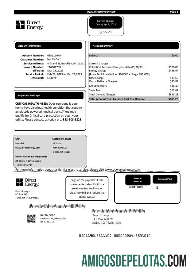 Dapat Diedit Texas Direct Energy Tagihan bisnis Tagihan, Word and PDF templat