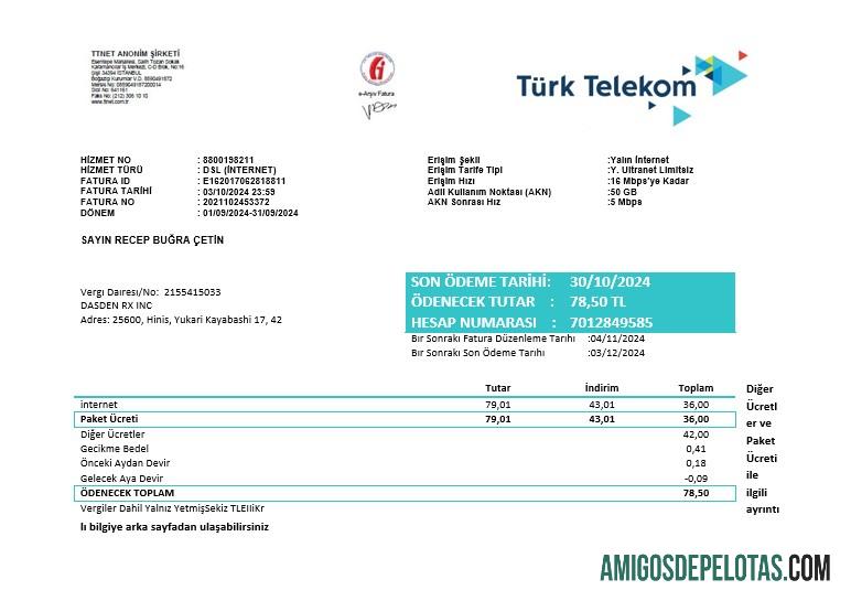 Dapat Diedit Turki Turktelekom bisnis Tagihan Tagihan templat in Word and PDF format, fully Dapat Diedit